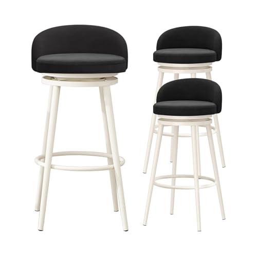 JOPUYRNMA Drehbare Barhocker, 3er-Set, Barhocker in Thekenhöhe mit niedriger Rückenlehne, Moderne Barstühle mit Samtpolsterung for Kücheninseln und Pubs(Black,Height 75cm) von JOPUYRNMA