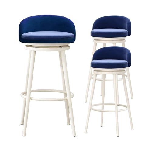 JOPUYRNMA Drehbare Barhocker, 3er-Set, Barhocker in Thekenhöhe mit niedriger Rückenlehne, Moderne Barstühle mit Samtpolsterung for Kücheninseln und Pubs(Blue,Height 75cm) von JOPUYRNMA