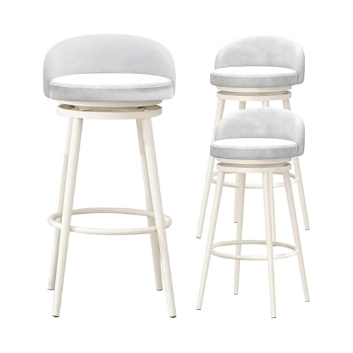 JOPUYRNMA Drehbare Barhocker, 3er-Set, Barhocker in Thekenhöhe mit niedriger Rückenlehne, Moderne Barstühle mit Samtpolsterung for Kücheninseln und Pubs(White,Height 65cm) von JOPUYRNMA