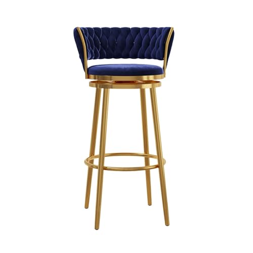 JOPUYRNMA Drehbare Barhocker aus Samt, Moderne Barhocker in Thekenhöhe, gepolsterte Barstühle mit Rückenlehne und Fußstütze for die Kücheninsel(Blue,75cm) von JOPUYRNMA