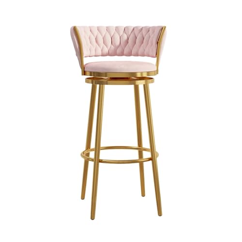 JOPUYRNMA Drehbare Barhocker aus Samt, Moderne Barhocker in Thekenhöhe, gepolsterte Barstühle mit Rückenlehne und Fußstütze for die Kücheninsel(Pink,75cm) von JOPUYRNMA