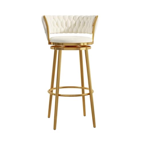 JOPUYRNMA Drehbare Barhocker aus Samt, Moderne Barhocker in Thekenhöhe, gepolsterte Barstühle mit Rückenlehne und Fußstütze for die Kücheninsel(White,65cm) von JOPUYRNMA