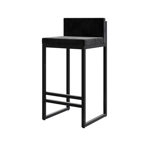 JOPUYRNMA Moderne Barhocker in Thekenhöhe, Barhocker mit Samtpolsterung, Barstuhl mit niedriger Rückenlehne und Fußstütze, for das Frühstück in der Küche zu Hause(Black,65cm) von JOPUYRNMA