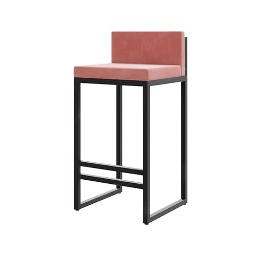 JOPUYRNMA Moderne Barhocker in Thekenhöhe, Barhocker mit Samtpolsterung, Barstuhl mit niedriger Rückenlehne und Fußstütze, for das Frühstück in der Küche zu Hause(Pink,65cm) von JOPUYRNMA