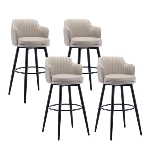 JOPUYRNMA PU Leather Bar Stools Set of 4, Swivel Counter Height Barstools, Bar Chairs with Back and Metel Legs, for Kitchen Island Restaurant(Light Khaki,75cm) von JOPUYRNMA