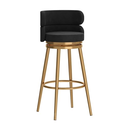 JOPUYRNMA Um 360 ° drehbare Barhocker aus Samt, gepolsterter Barhocker in Thekenhöhe, Barstühle mit Metallrahmen, for Zuhause und die Kücheninsel, Home Pub Esszimmer(Gold Black,65cm) von JOPUYRNMA