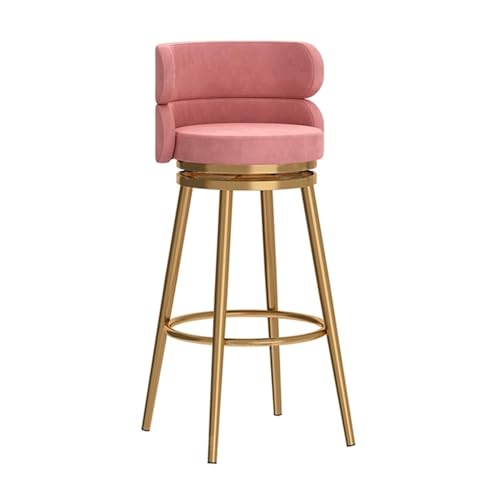 JOPUYRNMA Um 360 ° drehbare Barhocker aus Samt, gepolsterter Barhocker in Thekenhöhe, Barstühle mit Metallrahmen, for Zuhause und die Kücheninsel, Home Pub Esszimmer(Gold Pink,65cm) von JOPUYRNMA