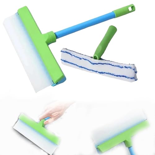 Fensterabzieher, Aqua Blade Fensterreiniger mit Silikonabzieher und Mikrofaser-Schrubber, Werkzeug-Set für Dusche, Glas, Spiegel, Tür, Auto (A) von JOPWUE