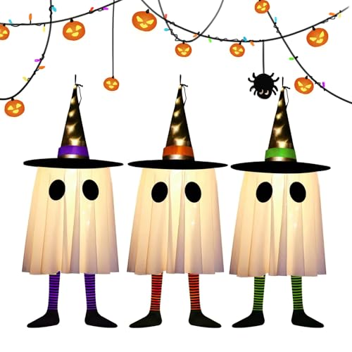 Halloween-Dekorationen für den Außenbereich, Hängeleuchte, Hexe, Geist, Dekor-Zubehör, 3 Modi, LED, leuchtend, gruselig, Dekoration für drinnen und draußen, für Hof, Garten (3 Stück) von JOPWUE
