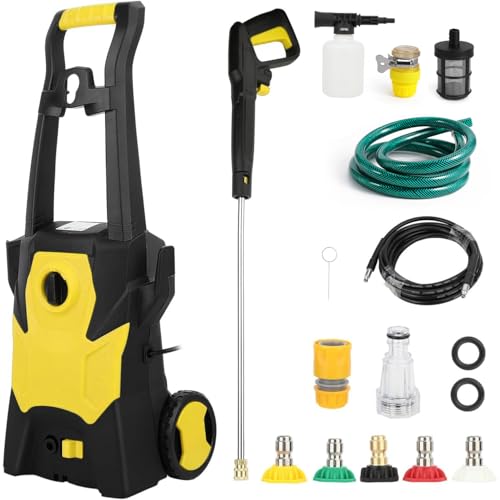 Hochdruckreiniger, Hochdruckreiniger mit Akku, Hydrojet-Reiniger, 110 bar, 6 l/min, Schlauch 3 m, Hydrojet 6-10 m, Hochdruckschlauch, Dreckfräse (gelb) von JOPWUE