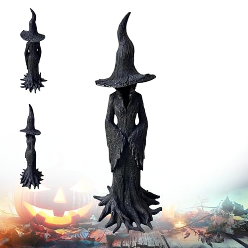 JOPWUE Die bezaubernde Hexenstatue, Gothic-Halloween-Dekor, handgezeichnete bezaubernde Hexe, Statue, Retro, Harz-Hexenornament, gesichtsloser Zauberer-Skulptur für gruselige Heim- und von JOPWUE