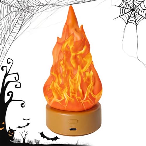 JOPWUE Gefälschte Flammenlampe, 3D Fake Fire Nachtlicht, USB Wiederaufladbar & 3 Modi, Realistischer Feuereffekt für Innen Außen, Halloween Camping Dekor, Tragbar und Flammenlos (Braun) von JOPWUE