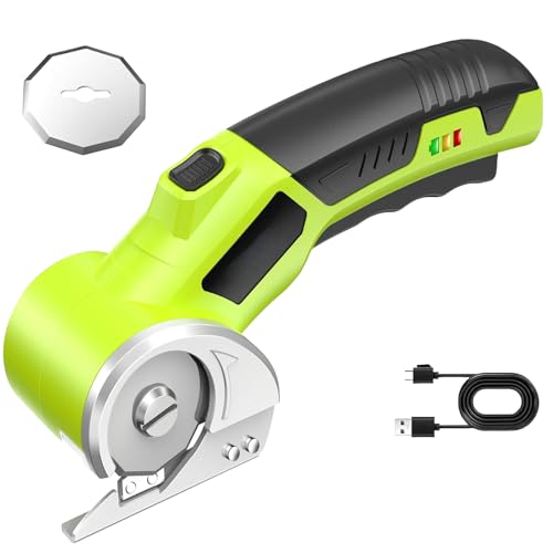 Kartonschneider Elektrischer Schere 4V kabellos Rotationsschneider,USB-C Wiederaufladbar, Mit Doppelter Sicherheitsverriegelung,Ersatzklinge,Für Papier,Pappe,Teppich,Leder,Filz,Kunststoff von JOPWUE