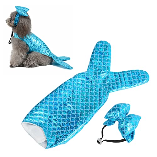 JOROBURO Haustier-Fisch-Kostüm, Warmes, Verstellbares, Hautfreundliches Hunde-Weihnachtsoutfit mit Haarband mit Schleife, Modische, Niedliche Haustier-Party-Kleidung für Kleine und (Blau) von JOROBURO