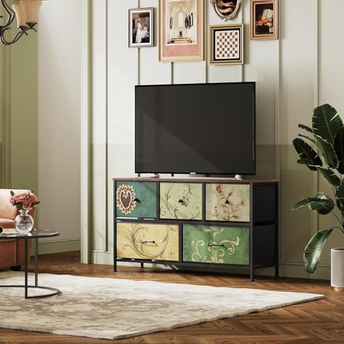 JOROBURO Kommode mit 5 Schubladen für Schlafzimmer, breite Kommode aus Stoff, Aufbewahrungsmöbel mit Stoffbehältern, TV-Schrank für Kinderzimmer, Eingang, Wohnzimmer, Flur JOROBURO Kommode mit 5 Schubladen für Schlafzimmer, breite Kommode aus Stoff, Aufbewahrungsmöbel mit Stoffbehältern, TV-Schrank für Kinderzimmer, Eingang, Wohnzimmer, Flur von JOROBURO