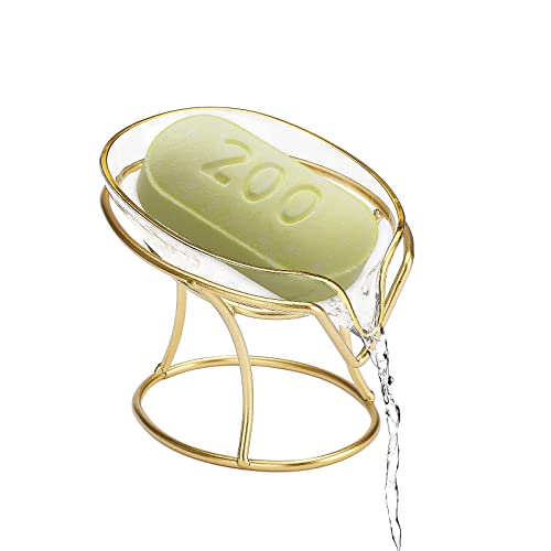Selbstentleerender Seifenhalter, kreative Seifenkiste, dekorative Badezimmer-Seifenschale mit goldenem Eisenrahmen, elegante Blattform, Seifenschale, Seifenhalter für Zuhause, Badezimmer, Dusche von JOROBURO