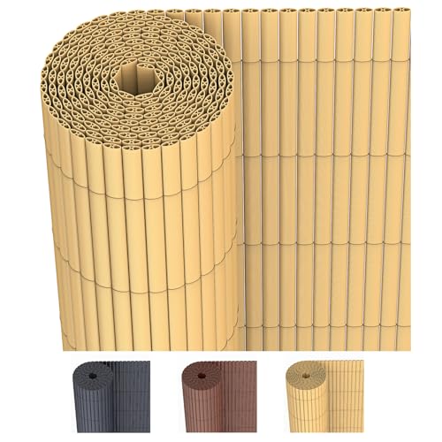 JORON PVC Sichtschutzmatte 100x400cm – Balkon Sichtschutz & Garten Sichtschutzzaun | Wetterfester Zaun Sichtschutz mit Kabelbindern, verstärkt & wasserdicht, Bambus von JORON