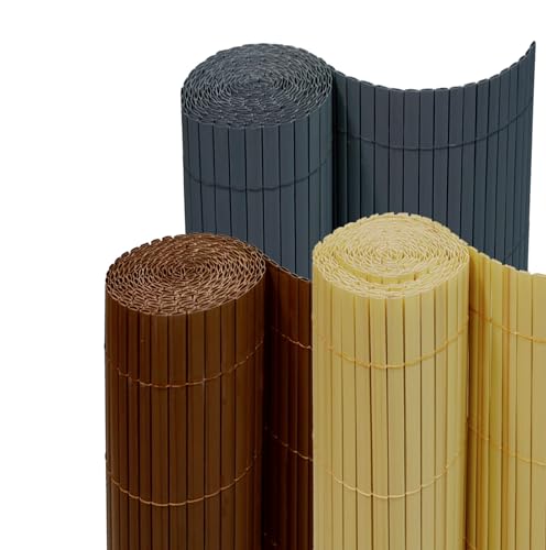 JORON PVC Sichtschutzmatte | mit Zaunabdeckung | mit Montage-Set | 3 Farben | 7 Höhen | Verschiedene Längen | Versteifungsdesign | Garten Zaun Balkon Windschutz | 120 x 400cm | Bambus von JORON