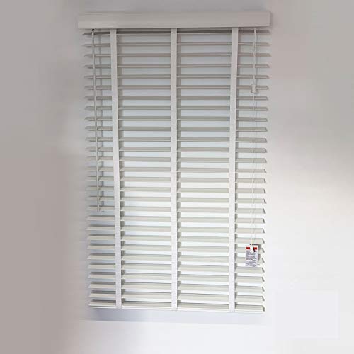 PVC Venezianische Jalousie in Holzoptik 50 mm Lamellen, Verschiedene Größen, Sonnenschutz für Fenster mit Bohrung, Weiß/Grau von JORON