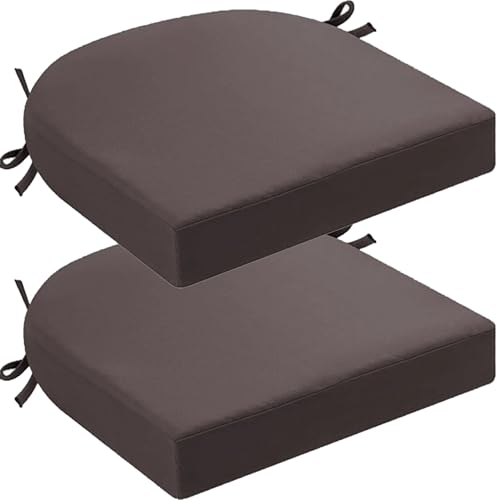 5/8 cm Dicke Sitzkissen Outdoor Stuhl, 1/2/4er Set Wasserdicht rutschfest Stuhlkissen Mit Bändern, Waschbar Abnehmbarer Sitzpolster Outdoor Gartenstuhl Bodenkissen(Dunkler Kaffee,45x45x8cm 2PCS) von JORTUIO