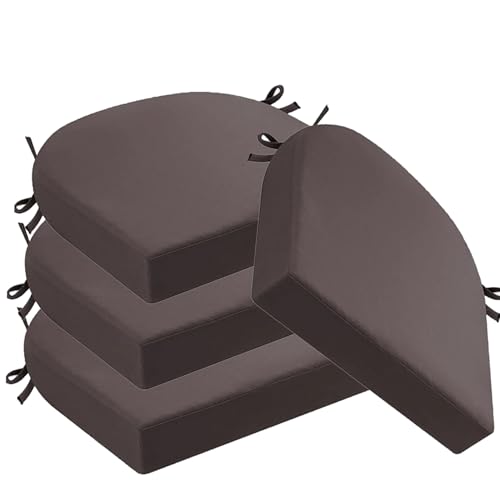 5/8 cm Dicke Sitzkissen Outdoor Stuhl, 1/2/4er Set Wasserdicht rutschfest Stuhlkissen Mit Bändern, Waschbar Abnehmbarer Sitzpolster Outdoor Gartenstuhl Bodenkissen(Dunkler Kaffee,45x45x8cm 4PCS) von JORTUIO