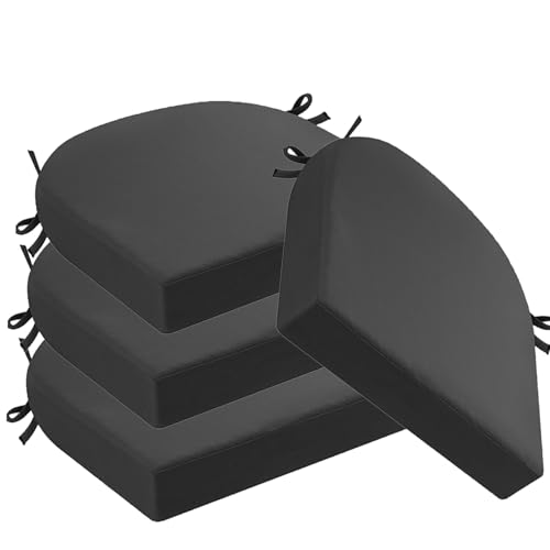 JORTUIO 5/8 cm Dicke Sitzkissen Outdoor Stuhl, 1/2/4er Set Wasserdicht rutschfest Stuhlkissen Mit Bändern, Waschbar Abnehmbarer Sitzpolster Outdoor Gartenstuhl Bodenkissen(Dunkelgrau,48x48x8cm 4pcs) von JORTUIO