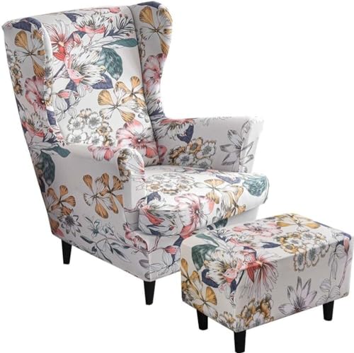 JORTUIO Ohrensesselbezüge 2 Teilig, Ohrensessel-Bezug und Ottoman-Hocker-Bezug Sofabezug mit elastischem Band waschbarer Sessel-Schutzbezug für Wohnzimmer Armlehne Hohe Rückenlehne (Color : #13) von JORTUIO