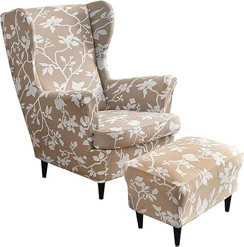 JORTUIO Ohrensesselbezüge 2 Teilig, Ohrensessel-Bezug und Ottoman-Hocker-Bezug Sofabezug mit elastischem Band waschbarer Sessel-Schutzbezug für Wohnzimmer Armlehne Hohe Rückenlehne (Color : #14) von JORTUIO