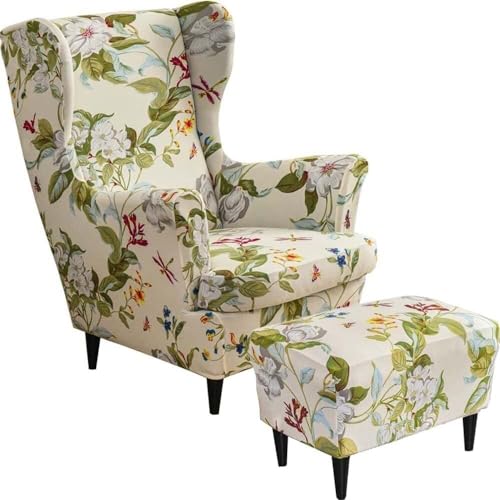 JORTUIO Ohrensesselbezüge 2 Teilig, Ohrensessel-Bezug und Ottoman-Hocker-Bezug Sofabezug mit elastischem Band waschbarer Sessel-Schutzbezug für Wohnzimmer Armlehne Hohe Rückenlehne (Color : #24) von JORTUIO