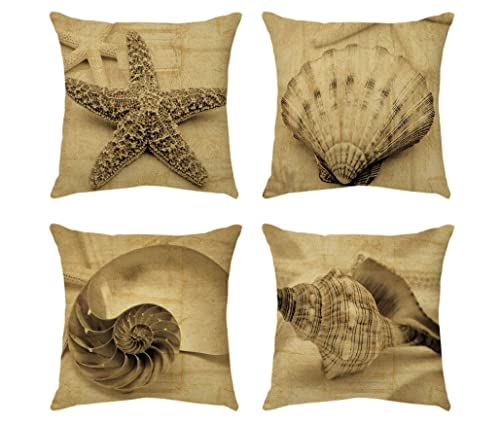 Kissen Strand Muscheln Quadratisch Wurfkissenbezug-Set Gold Kissenbezüge 45 x 45 cm Wohnzimmer Sofa Couch Bett Schlafzimmer Home Decor Garten Couch Set von 4 von JOSGACRS