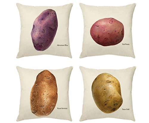 Kissenbezug, Gemüse-Kissenbezüge, quadratisch, mit farbigen Kartoffelmuster, für Sofa, Auto, Innen- und Außenbereich, 45,7 x 45,7 cm, 4er-Set von JOSGACRS