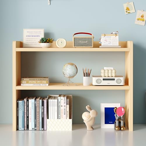 JOSIAHCQ 2-stufiges Tischregal Schreibtisch Regal Organizer Bücherregal Holz Klein Küchenregal Aufsatzregal für Küche Büro Zuhause(60x20x60cm) von JOSIAHCQ