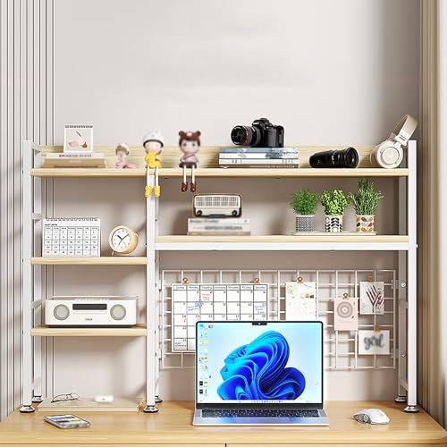 JOSIAHCQ Schreibtischregal mit Gitterplatte Tischregal Regal Organizer Bücherregal Klein Aufsatzregal für Büro Zuhause(Wit,135cm/53.2in) von JOSIAHCQ