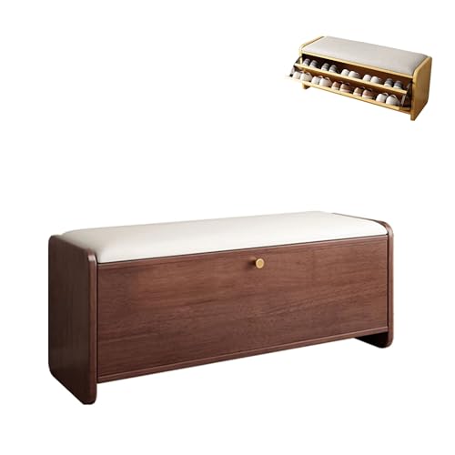 Schuhbank Schuhbank mit Sitzfläche Schuhregal mit Sitzbank Garderobenbank mit Stauraum Flur Möbel Platzsparend Shoe Rack Cabinet Bettbank für Eingang Schlafzimmer Flur Wohnzimmer(Walnut color,100cm/39 von JOSIAHCQ