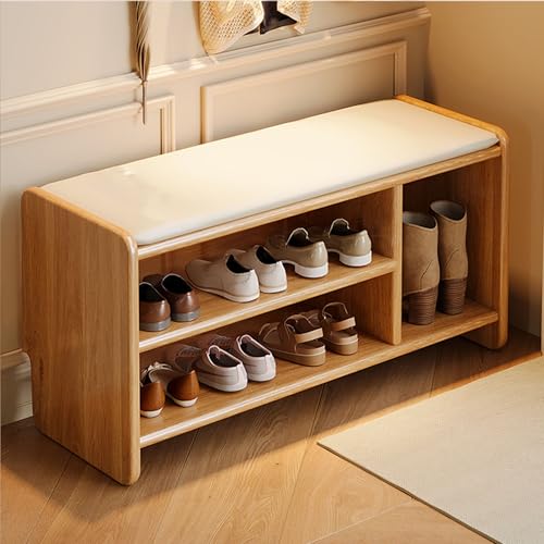Schuhregal mit Sitzbank Schuhschrank Schuhbank Flur mit Sitzfläche Hocker Shoe Rack Truhenbank Sitzhocker Garderobenbank mit Stauraum für Eingang Schlafzimmer Flur Wohnzimmer(Wood color,80cm) von JOSIAHCQ