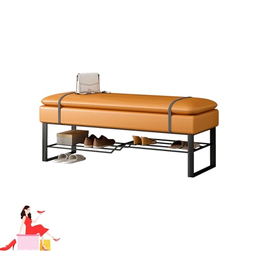 Schuhregal mit Sitzbank Schuhschrank mit Stauraum Schuhbank Sitzbank Flur mit Sitzfläche Hocker Shoe Rack Truhenbank Sitzhocker Garderobenbank Flur Möbel für Eingang Schlafzimmer Flur(Orange,80cm) von JOSIAHCQ
