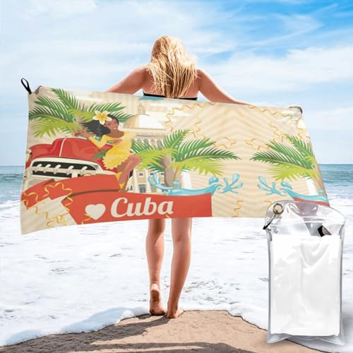 JOSKAA Island of Cuba Print Schnell trocknendes großes Badetuch weich saugfähig tragbar Badetuch Fitness Badetuch von JOSKAA