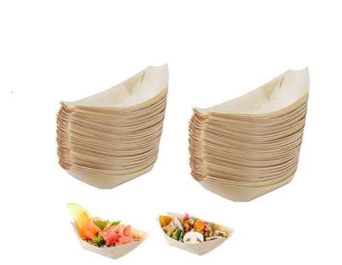 JOSON 100 Stück Bambus Holz Boot, Einweg Bambus Sushi Boot 5 Zoll Holzbrett Besteck Lebensmittel Boot, biologisch abbaubar Umwelt Lebensmittel Behälter Party Board (100 Stück) von JOSON