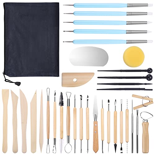 JOSPL 34 Stücke Töpferwerkzeug Set Modellierwerkzeug Sculpting Werkzeug Clay Werkzeug doppelseitige Ton-Werkzeuge für töpferwerkzeug Kinder Profi,Clay Keramik Sculpting für Ton,Weihnachten Geschenke von JOSPL