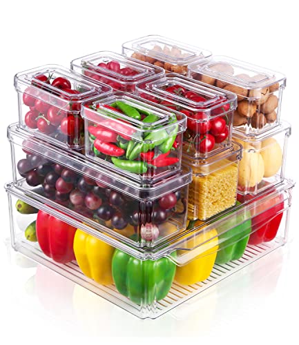 JOSPL Kühlschrank Organizer 10er Set, Durchsichtig Stapelbare Aufbewahrungsbox Organizer Set Kühlschrankbox Speisekammer Vorratsbehälter fur Küchen, Kühlschrank, Schränke von JOSPL