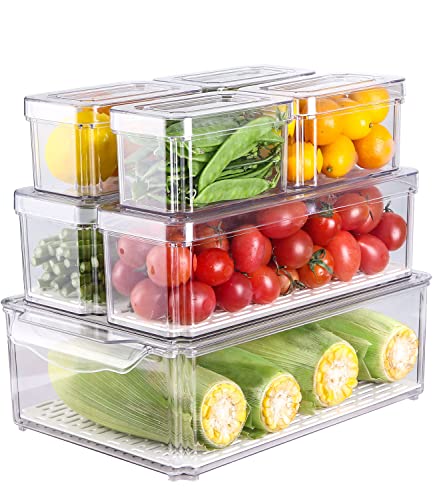 JOSPL Kühlschrank Organizer 7er Set Stapelbare Aufbewahrungsbox Speisekammer Vorratsschrank Klein Durchsichtig Boxen Aufbewahrung für Küchen Schränke von JOSPL