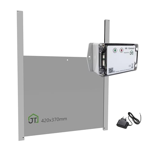 JOSTechnik - HK-Compact mit 420x370 extra breiter Hühnerklappe; Hühnerklappe mit Lichtsensor 12V; automatische Hühnertür; Dämmerungsgesteuert - gemäß Zertifizierungsrichtlinien von JOSTechnik