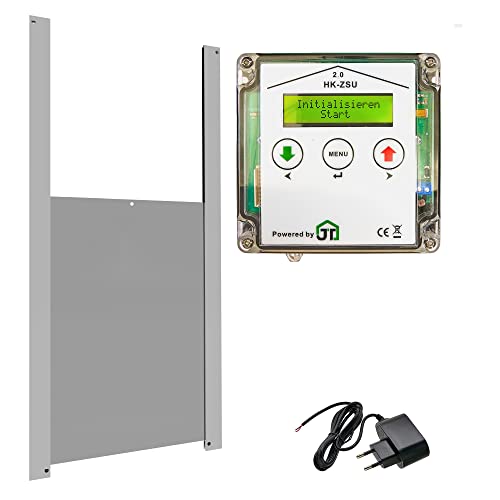 JOSTechnik Hühnerklappe HK2, echte Nothalt- bzw. Notöffnungsfunktion, Anlocklicht-Steuerung, Klappe 230x340 mm von JOSTechnik