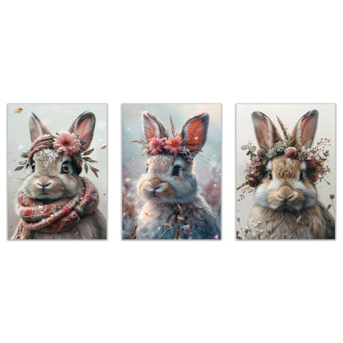 JOSUE 3 Teilig Leinwand Bilder Groß Tiere Lustige niedliche Tiere KüChenbilder Leinwand,Rosa, schwarz Bild Moderne Wandbilder Wohnzimmer Schlafzimmer Wanddeko-20x30cmx3 Ungerahmt von JOSUE