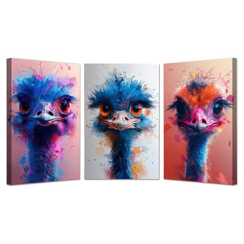 JOSUE 3-teiliges Set Aquarell Leinwand Bilder Bunte Tiere Leinwandbilder Wohnzimmer,Lila, Blau Bild Wanddeko Wohnzimmer Aesthetic Room Decor Deko Zimmer-30x45cmx3 Gerahmt von JOSUE