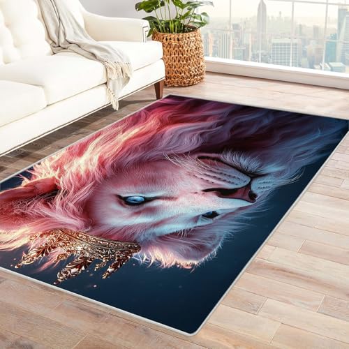 JOSUE 3D Home Teppich Wohnzimmer Löwe Minimalistischer Tierlöwe Wohnzimmer Teppich Weiche rutschfeste Waschbare Fußmatte Spielmatte(Weiß)-180x270cm von JOSUE