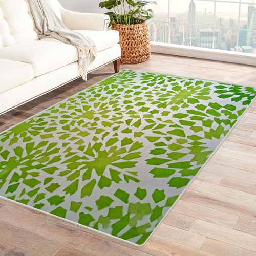 JOSUE 3D Home Teppich Wohnzimmer Vintage Boho Rétro Carpet Abstrakte Blumen Moderne Wohnzimmer Teppich Für Küche Flur Esszimmer Eingangsbereich(Grün 76)-180x240cm von JOSUE