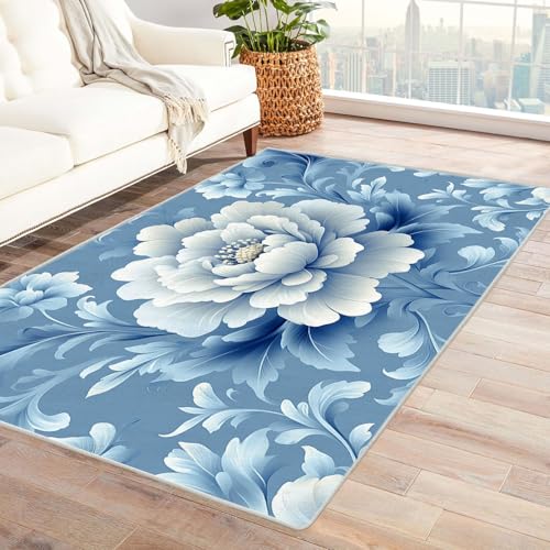 JOSUE 3D Home Teppich Wohnzimmer Vintage Boho Rétro Carpet Minimalistische Blumen ideal fürs Wohnzimmer, Schlafzimmer und Kinderzimmer auch als Badematte Rug(Blau 4)-240x300cm von JOSUE