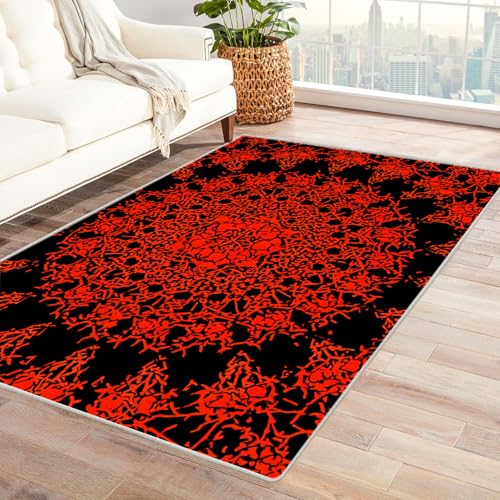 JOSUE 3D Teppich Vintage Boho Rétro Carpet Abstrakte Blumen Wohnzimmer Teppich Weiche rutschfeste Waschbare Fußmatte Spielmatte Rug(Rot 80)-150x210cm von JOSUE