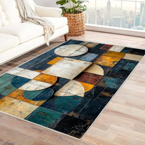 JOSUE 3D Teppich Vintage Boho Rétro Carpet Abstrakter Kreis ideal fürs Wohnzimmer, Schlafzimmer und Kinderzimmer auch als Badematte Rug(Grau 8)-240x300cm von JOSUE
